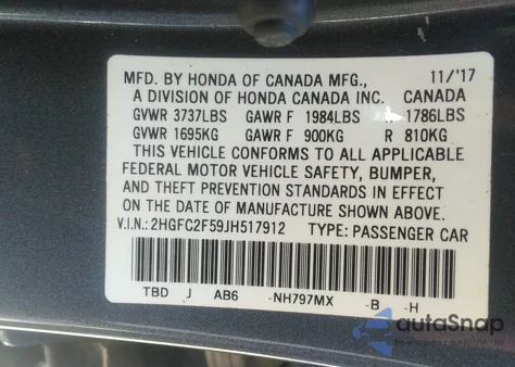 2018 Honda Civic Lx from USA, damaged, VIN 2HGFC2F59JH517912